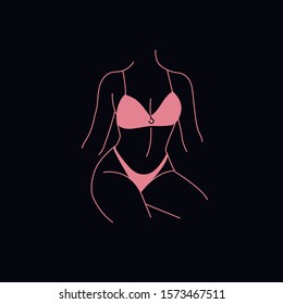 Vector trendy illustration template and icon in linear style - graceful faceless lady. Attractive woman body parts. Female logo for lingerie or clothes