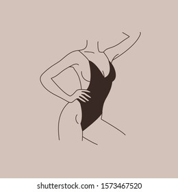 Vector trendy illustration template and icon in linear style - graceful faceless lady. Attractive woman body parts. Female logo for lingerie or clothes