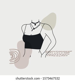 Vector trendy illustration template and icon in linear style - graceful faceless lady. Attractive woman body parts. Female logo for lingerie or clothes