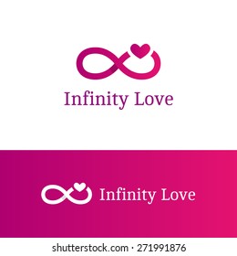 Vector trendy infinity sign with heart logotype. Modern romantic logo in overlapping technique