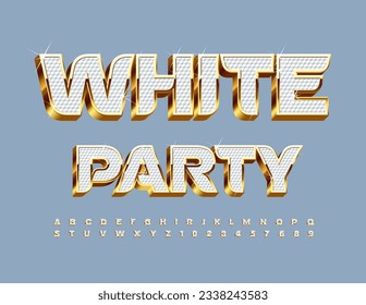 Vektor trendige Einladung White Party. 3D Stilvolle Schriftart. Luxus-Alphabet-Buchstaben und -Zahlen-Set