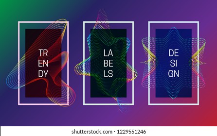 Vector trendy labels design. Set of frames with colorful array of dots and lines.