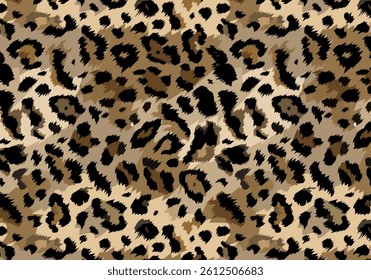 Vector trendy leopard pattern horizontal background. Hand drawn fashionable wild animal skin brown texture for fashion print design, fabric, textile, cover, wrapping paper, wallpaper, decor.