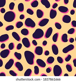 Vector Trendy leopard skin seamless pattern. Abstract wild animal cheetah spots yellow and violet texture for fashion print design, fabric, cover, wrapping paper, background, wallpaper.