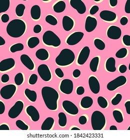 Vector Trendy leopard skin seamless pattern. Abstract wild animal cheetah black spots on pink texture for fashion print design, fabric, cover, wrapping paper, background, wallpaper.