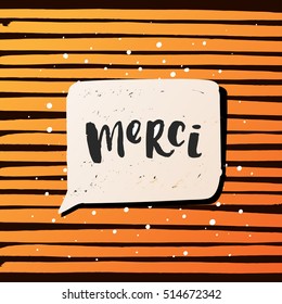 vector trendy  lettering poster. Hand drawn calligraphy. Template post card  " merci "