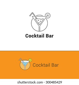 Vector Trendy Line Style Bar Logo. Cocktail Logotype.