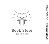 Vector trendy line style book store logo. Book on the greek column logotype.
