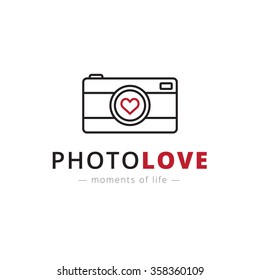 Vector trendy line style camera logo. Brand sign