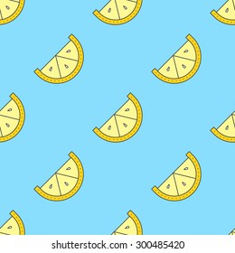 Vector trendy line style lemon seamless pattern. Minimalistic lemon slice repeating background.