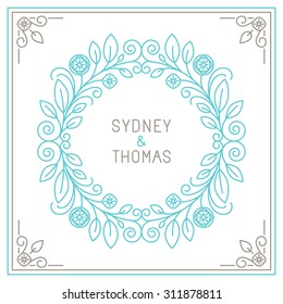 Vector trendy linear frame with copy space for text - wedding invitation design template - decorative background for greeting card in mono line style