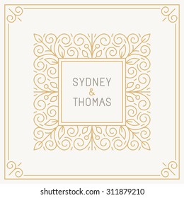 Vector trendy linear frame with copy space for text - wedding invitation design template - decorative background for greeting card in mono line style