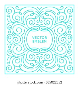 Vector trendy linear frame with copy space for text - wedding invitation design template - decorative background for greeting card in mono line style