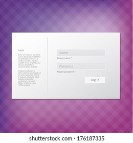 Vector trendy login form. Modern minimal graphic with place for your text. Sizable and editable vector graphic. Box on blurry background.