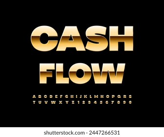 Vector trendy logo Cash Flow. Exclusive Gold Font. Elite Alphabet Letters and Numbers set.