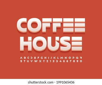 Vector trendy logo Coffee House. Decorative style Font. Cosmic set of Alphabet Letters and Numbers