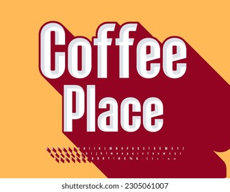 Vektor-trendige Logo Coffee Place mit isometrischer Schriftart. Alphabet-Buchstaben, Zahlen und Symbole im modernen Stil