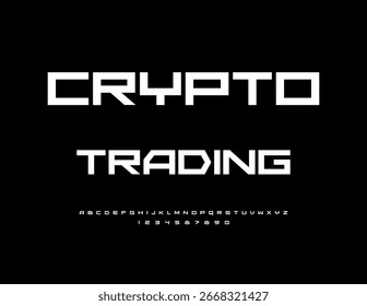 Vector Trendy Logo Crypto Trading. Digitale coole weiße Schrift. Typografie Moderne Techno Alphabet Buchstaben und Zahlen gesetzt.