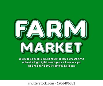 Vector trendy logo Farm Market with Alphabet Letters and Numbers set. Retro style Font