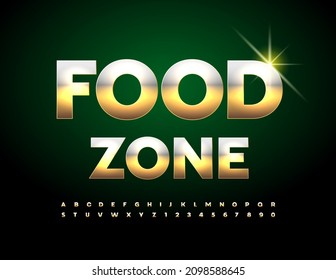 Vector trendy Logo Food Zone. Modern Golden Font. Artistic Alphabet Letters and Numbers set