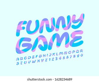 Vector trendy logo Funny Game. Colorful Font with Graphic Style. Creative Alphabet Letters and Numbers