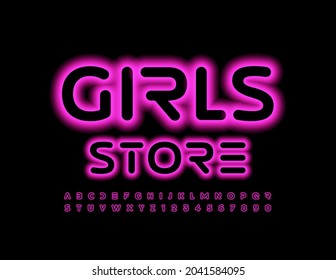Vektorgrafik-Logo Girls Store. Abstrakte rosafarbene Schriftart. Set aus fon kreativen Alphabet-Buchstaben und -Zahlen