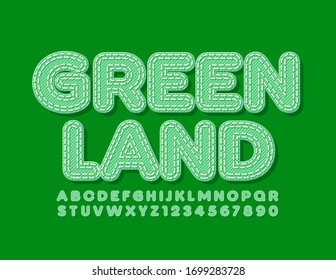 Logo de moda vectorial Tierra Verde. Fuente de patrón Jeans. Cartas y números alfabetos de tejido