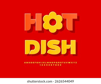 Vector Trendy logo Hot Dish for Cafe and Restaurant. Fashion Uppercase Font. Decorative Yellow Alphabet Letters and Numbers set