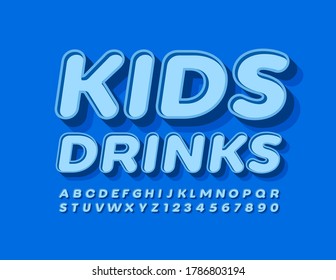 Vector trendy logo Kids Drink. Blue 3D Font. Modern Alphabet Letters and Numbers