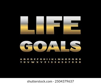 Vector trendy logo Life Goals. Modern Gold Font. Luxury set of Alphabet Letters and Numbers