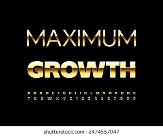 Logo de moda de Vector de crecimiento máximo. Fuente Gold de Premium. Conjunto de letras y números del alfabeto de élite.