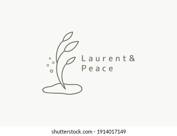 Vector trendy logo in a minimalist style with the image of branches. Badges, emblems, logotypes for organic cosmetics, florist, photography, wedding logos.