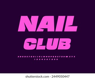 Vector trendy logo Nail Club. Unique stylish Font. Modern Alphabet Letters and Numbers set.