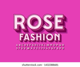 Vector trendy logo Rose Fashion with 3D Uppercase Font. Pink isometric Alphabet Letters and Numbers