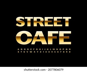 Vector trendy Logo Street Cafe. Modern Golden Font. Artistic Alphabet Letters and Numbers set