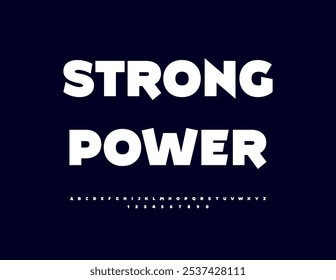 Vector trendy logo Strong Power. Modern Digital Font. Abstract Alphabet Letters and Numbers.