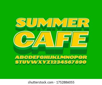 Vector trendy logo Summer Cafe with modern 3D Font. Bright Alphabet Letters and Numbers
