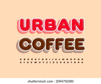 Logo de moda vectorial Urban Coffee. Fuente marrón 3D. Conjunto de letras y números de alfabeto isométrico moderno