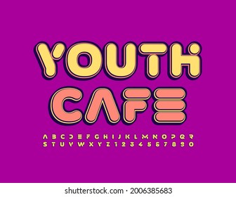 Vector trendy logo Youth Cafe. Stylish Alphabet Letters and Numbers set. Creative modern Font