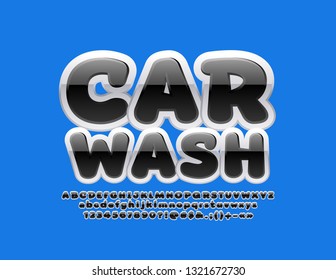 Vector trendy logotype Car Wash with glossy Font. Black and White Alphabet Letters for Business, Marketing, Advertising