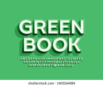 Vector trendy logotype Green Book with 3D retro Font. Isometric Alphabet Letters, Numbers and Symbols with shadow