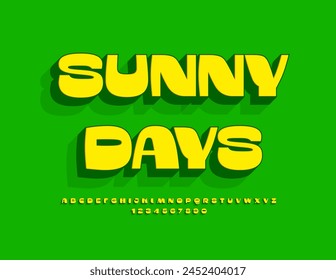 Vector trendy logotype Sunny Days. Bight Modern 3D Font. Unique Stylish Alphabet Letters and Numbers set.