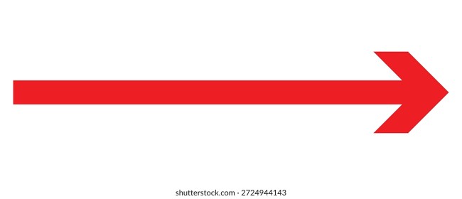  Vetor de seta longa da moda apontando para a direita em estilo plano. Seta longa horizontal. Ícone de vetor de seta reta longa. Ícone de seta grande vermelha para a frente ou para a direita apontando seta longa sólida esboçado como ilustração de símbolo vetorial. 