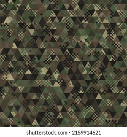 Vector trendy low poly seamless pattern. Khaki camouflage polygonal abstract background. Vector digital triangles concept decoration design