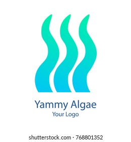 Vector trendy marine logo of a green blue algae or kelp in deep water ocean or sea in modern gradient colors and glow. Can be used for sea store, ocean products, eco company, camp or business