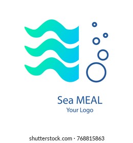 Vector trendy marine logo of water bubbles and algae. Can be used for sea store, ocean products, eco company, camp or business, algae farm. Flat style
