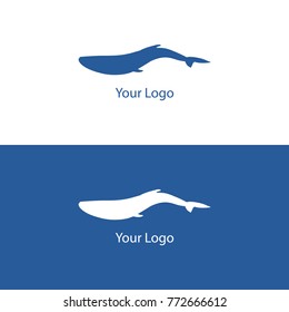 Vector trendy marine logo of a wild whale in deep water ocean or sea in white and dark blue backgrounds. Can be used for sea store, ocean products, eco company, camp or business