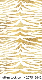 Vector Trendy metallic tiger abstract vertical background. Shiny wild animal golden tiger stripes foil texture on white background for social media banner, cover, phone wallpaper.