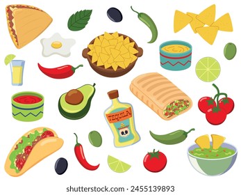 Vector trendy mexican food art vector hand drawn doodle cartoon set