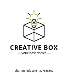 Vector trendy minimalistic light bulb in a box logo